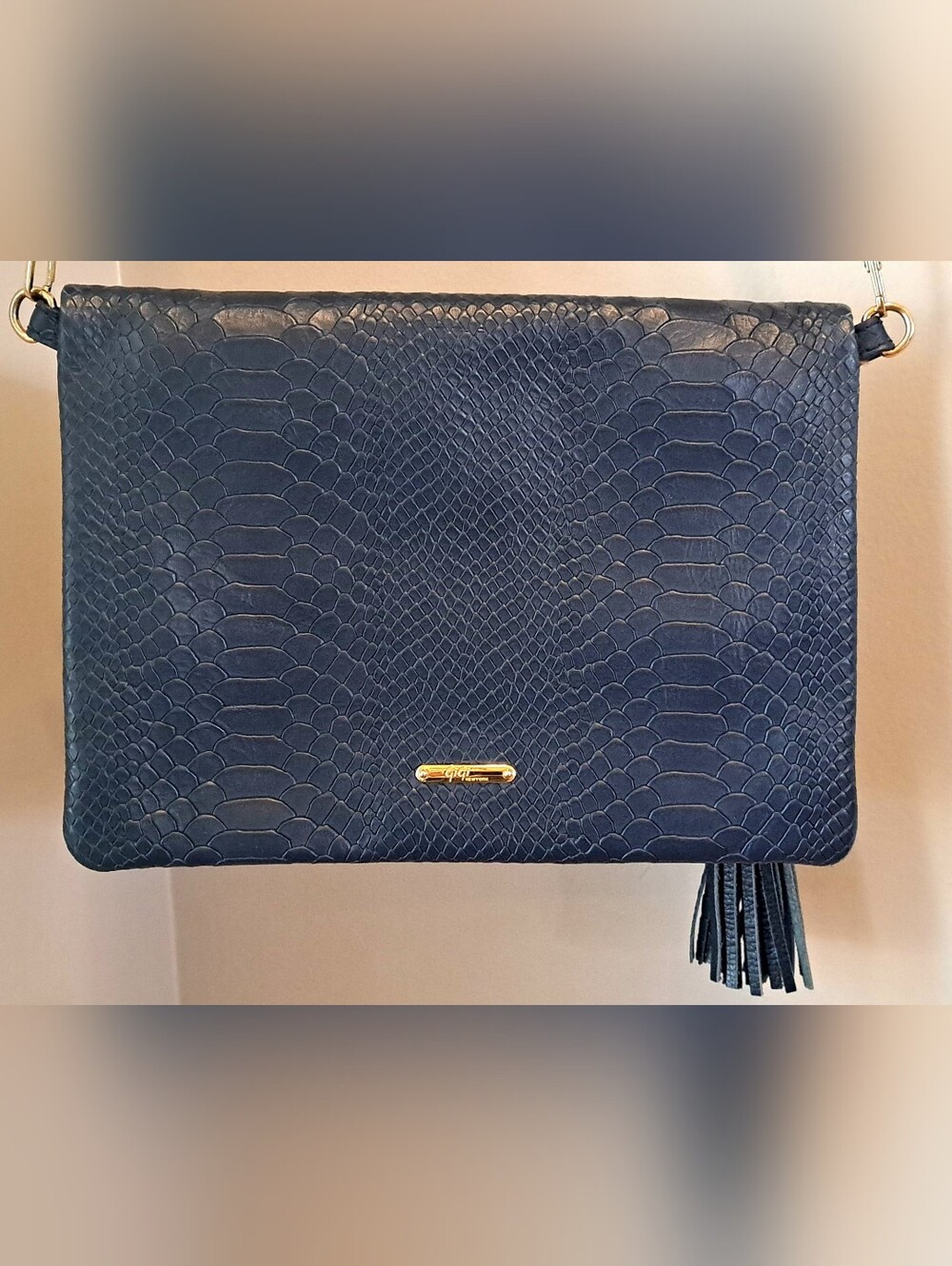 Gigi New York Navy Embossed Leather Crossbody Bag